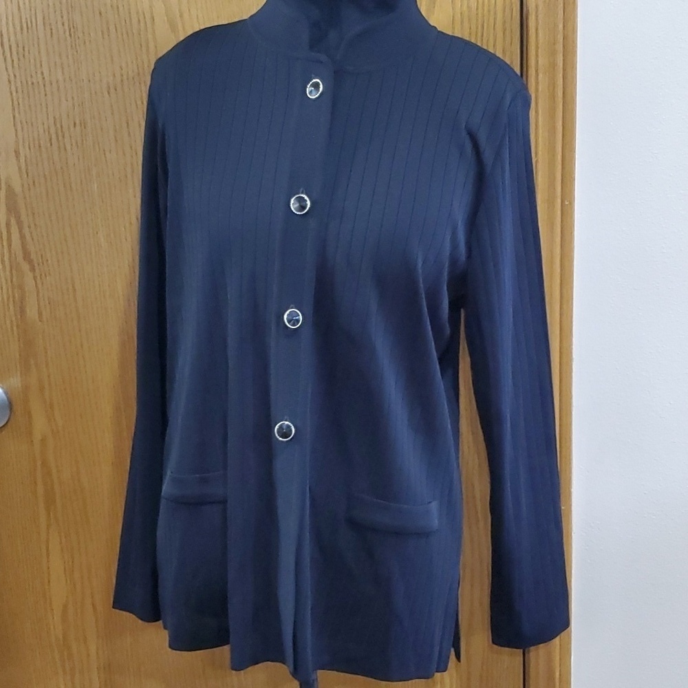 Misook light knit ribbed cardigan button up sweater black